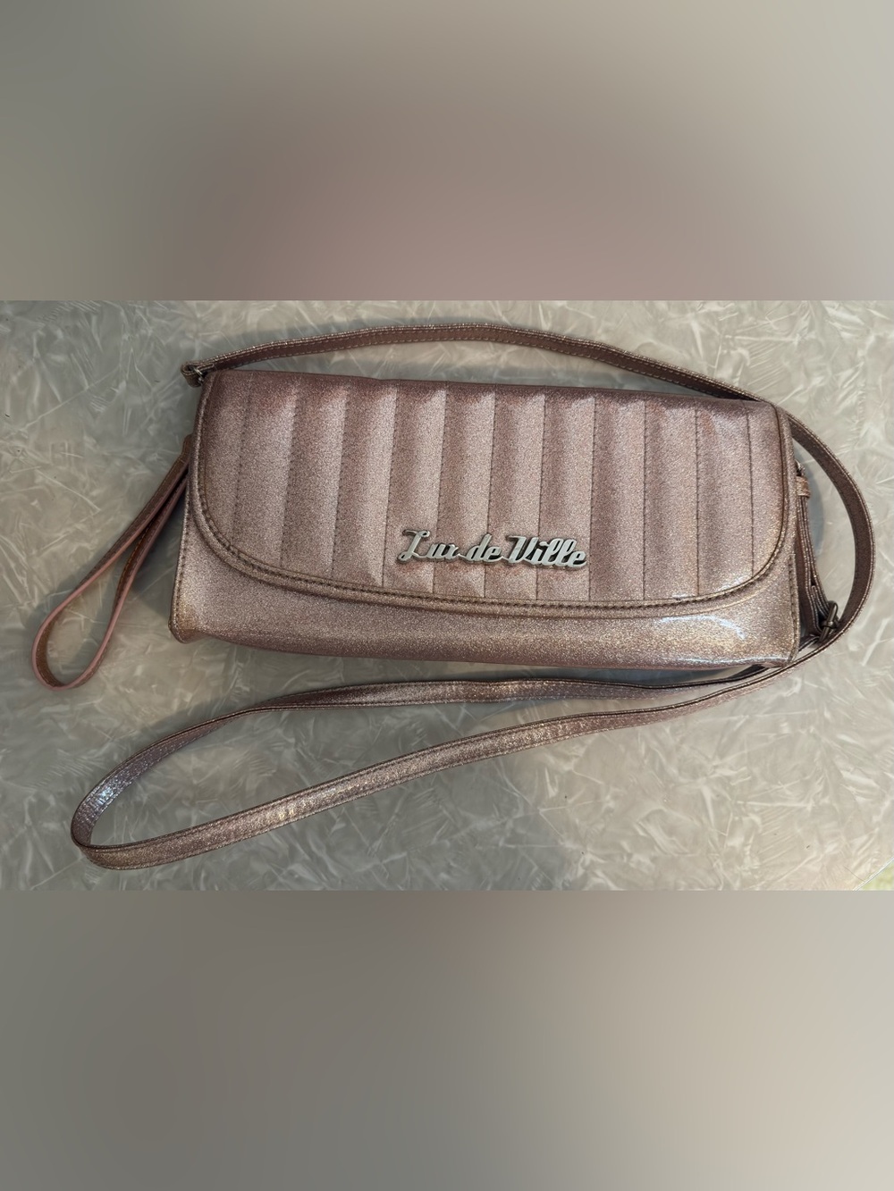 Lux de Ville Metallic Light Pink Clutch Crossbody Bag